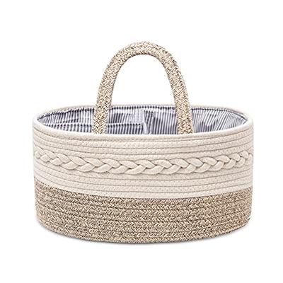 JiA QAQ Baby Diaper Caddy Organizer, Portable Cotton Rope Woven diapers Caddy-Nursery Storage, DIY Basket with Changeable Compartments, Newborn Shower