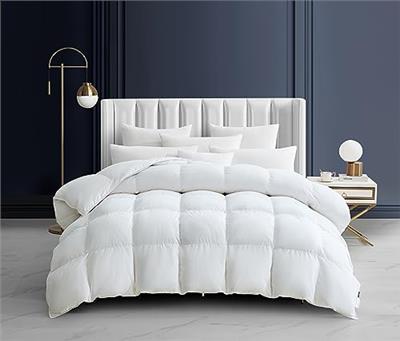 Maple&Stone Feather Down Comforter King Size All Season White Down Duvet Insert Ultra Soft 100% Cotton Cover Fluffy King Comforter 106 x 90 Inches