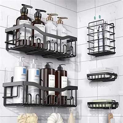 EUDELE Adhesive Shower Caddy, 5 Pack Rustproof Stainless Steel Bath Organizers With Large Capacity, No Drilling Shelves for Bathroom Storage & Home De