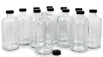 Vivaplex, 12, Clear, 16 oz Glass Bottles, with Lids