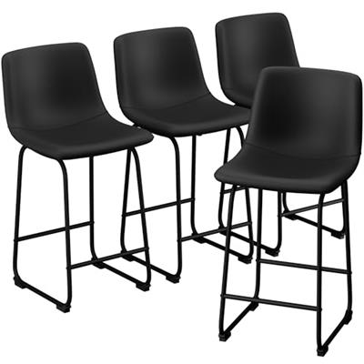 Aowos Bar Stools Set of 4, Modern Counter Height Bar Stools with Back, 26 Inch Faux Leather Bar Stools with Metal Legs and Footrest, Urban Armless Din