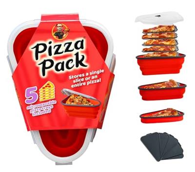 The Perfect Pizza Pack™ - Reusable Pizza Storage Container with 5 Microwavable Serving Trays - BPA-Free Adjustable Pizza Slice Container to Organize &