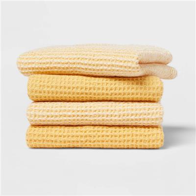 4pk Cotton Waffle Dishcloths Yellow - Threshold™