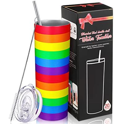 Geiserailie Rainbow Tumbler, Rainbow Striped Water Mug, 20 oz Stainless Steel Insulated Water Tumbler (Rainbow)