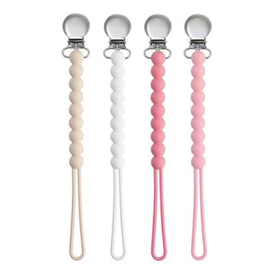 Pacifier Clip for Boys Girls - MORIBOX 4 Pack Paci Clip Soothie Baby Binky Holder for Shower Gift Birthday (Beige+White+Pink+Dpink)