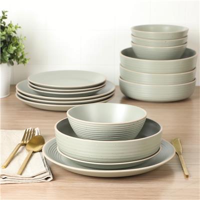 Gibson Home Dinah 16 Piece Double Bowl Stoneware Embossed Speckled Dinnerware Set