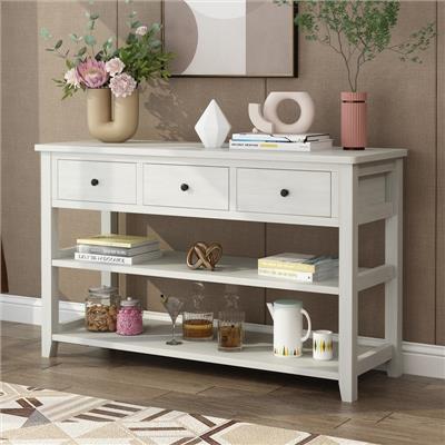 Entryway Console Table with 3 Drawers and 2 Open Shelves