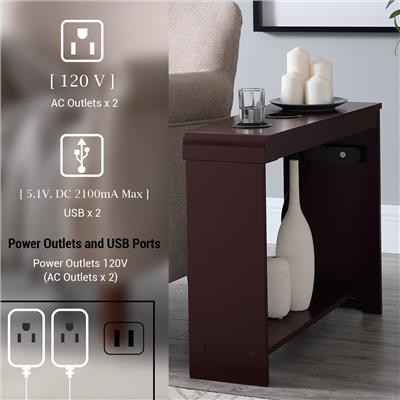 Narrow End Table with Charging Station, Side Table Night Stand with Storage,2 Power outlets & 2USB P
