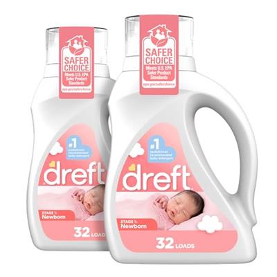 Dreft Stage 1: Newborn Hypoallergenic Baby Laundry Detergent Liquid Soap (HE), Natural for Baby, New