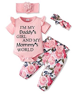 SUNNY PIGGY Newborn Baby Girl Clothes Ruffle Short Sleeve Romper Clothes Baby Girls’ Clothing Floral Cotton Pant Sets 0-3 Months Girl Outfits Pink