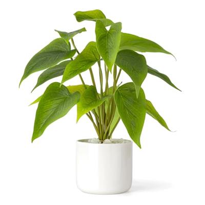 Mkono Fake Plants in Ceramic Pot, 11 Potted Artificial Plants for Home Decor Indoor Faux Green Leaf Plant with Modern White Planter for Desk Shelf Of
