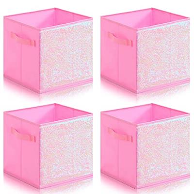 ELUCHANG Foldable Sequin Storage Basket Bins, 11 inch Cube Storage Bins, Collapsible Fabric Cubby Storage Organizer Bins for Girls,Organizing,Babies,N