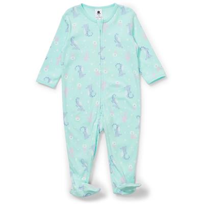 Dymples Baby Seahorse Print Zip Coverall - Blue | BIG W
