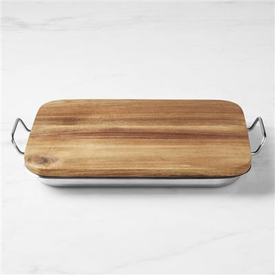 Williams Sonoma Stainless-Steel Grill Marinade Tray with Wood Lid | Williams Sonoma