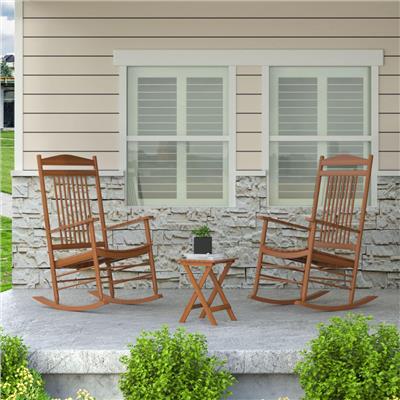 VEIKOUS Wooden 3-Piece Outdoor Rocking Chair and Folding Table Set for Patio and Porch
