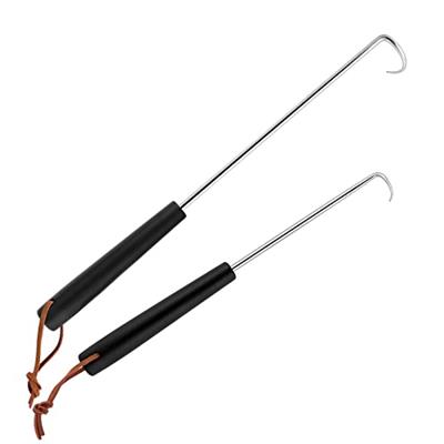 HaSteeL Meat Hook Flipper Set of 2, Stainless Steel Pigtail Food Flipper Turner 12Inch & 17Inch, BBQ Accessories Great for Grilling Smoking Frying, Lo