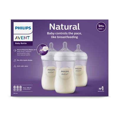 Philips Avent Natural Baby Bottle With Natural Response Nipple, Clear, 9oz, 3 pack, SCY903/03 | Babies R Us Canada