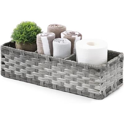 Toilet Tank Topper Paper Basket,Plastic Wicker Basket with Divider