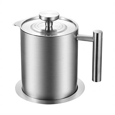 TOPZEA 304 Stainless Steel Grease Container with Fine Mesh Strainer, 1.3 Quart Oil Storage Pot Grease Keeper Oil Filter, Bacon Grease Strainer Can for