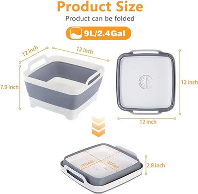 Amazon.com - Goderewild 2.4 Gal(9L) Collapsible Dish Basin with Drain Plug, Space Saving Outdoor Multiuse Foldable Sink Tub, Dishpan, Kitchen Storage