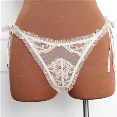 Lacy Ruffle Thong - Iridescent Cream | Mentionables