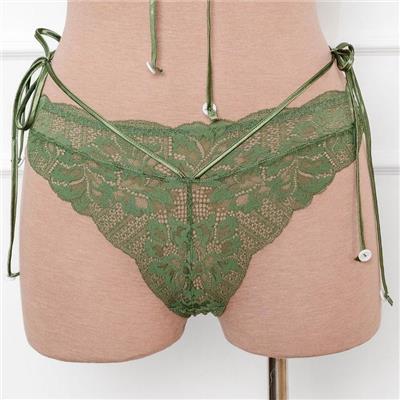 Lacy Crotchless Pom Pom Panty - Sage Green | Mentionables