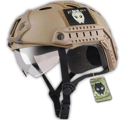 ATAIRSOFT PJ Type Tactical Multifunctional Fast Helmet with Visor Goggles Version DE