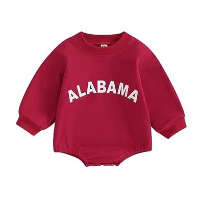 Chloefairy Baby Girl Boy Football Outfit Game Day Onesie Football Sweatshirt Romper Oversized Bodysuit Fall Winter Clothes (Red-ALABAMA, 0-6 Months)