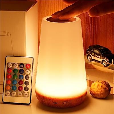 THAUSDAS Night Light, Dimmable Touch Lamp for Bedroom, Portable Table Bedside Lamp, 5 Brightness & 13 RGB Colors, Night Lights for Bedroom/Baby Nurser