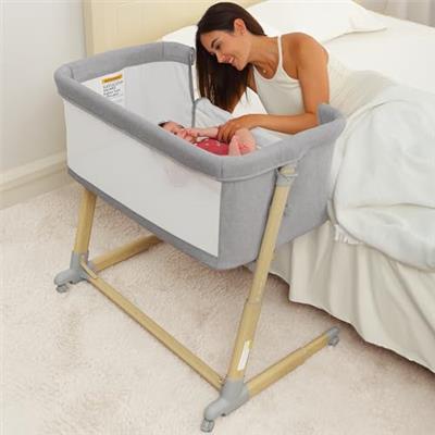 AMKE Baby Bassinets,All mesh Bedside Sleeper,Portable for Safe Co-Sleeping,Adjustable Crib,Baby Bed for Infant Newborn