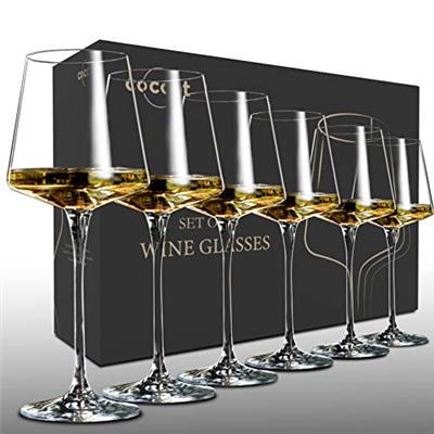 coccot Wine Glasses Set of 6,Crystal White Wine Glasses,Red Wine Glass Set,Long stem Wine Glasses,Clear Lead-Free Premium Blown Glassware (18.5oz,6 pa