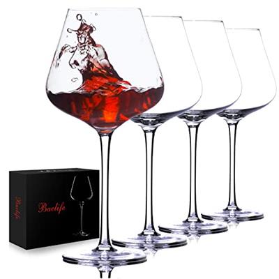 BACLIFE Hand Blown Red Wine Glasses Set of 4 – 23 oz Burgundy Wine Glasses With Long Stem – Lead-Free Premium Crystal Wine Glass – Unique Gift for Wed