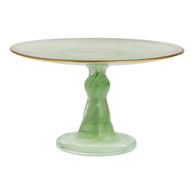 Small Green Glass Cake Stand With Gold Rim - World Market