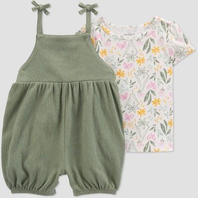 Carters Just One YouÂ® Baby Girls Floral Undershirt & Bottom Set - Green : Target