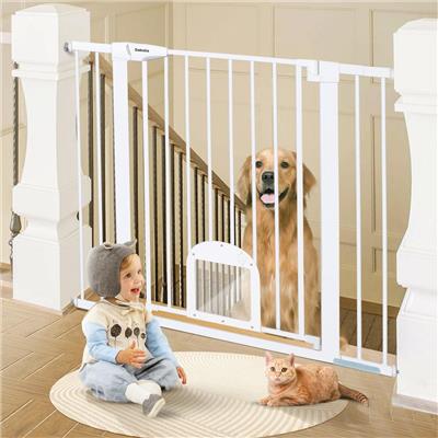 Babelio 36 High Baby Gate with Adjustable Cat Door – Fits 29-43 Openings, Auto-Close, Durable, for Stairs & Doorways