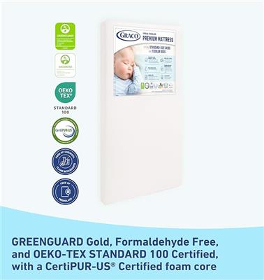 Amazon.com: Graco Premium Crib & Toddler Mattress - GREENGUARD Gold and OEKO-TEX STANDARD 100 Certified, CertiPUR-US Certified Foam, Machine Washable