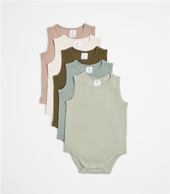 Baby Organic Cotton Rib Sleeveless Bodysuits 5 Pack  | Target Australia