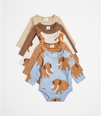 Baby Organic Cotton Bodysuits 5 Pack - Mammoths | Target Australia