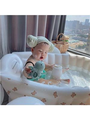 An Inflatable Infant Baby Bath Tub With Cartoon Bear Design, Foldable & Portable For Traveling