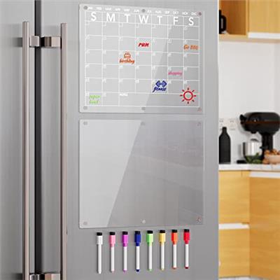 Neatsure Acrylic Magnetic Dry Erase Board Calendar for Fridge, Clear Monthly Planner and Memo for Refrigerator, w/ 8 Colors Dry Erase Markers,15.7x11
