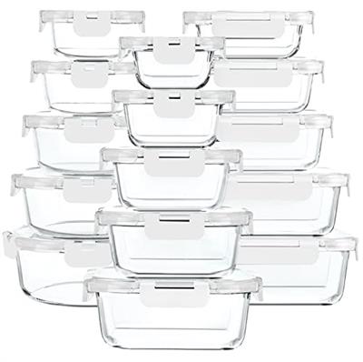 M MCIRCO 30 Pieces Glass Food Storage Containers with Upgraded Snap Locking Lids,Glass Meal Prep Containers Set - Airtight Lunch Containers, Microwave