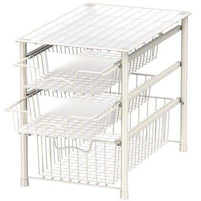 Simple Houseware 3-Tier Stackable Sliding Basket Storage Organizer Drawer for Bathroom and Kitchen, White