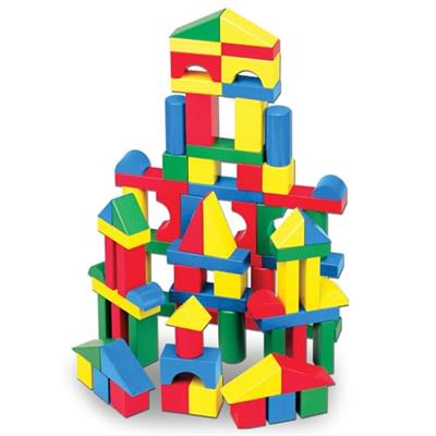 Melissa & Doug Wooden Building Blocks Set - 100 Blocks in 4 Colors and 9 Shapes - FSC Certified