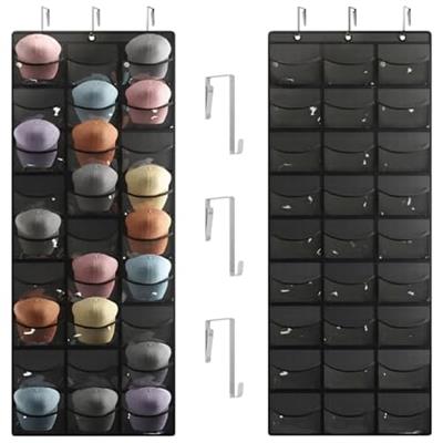 Hat Organizer Racks for Baseball Caps, Visible Hat Holder Rack for Wall Door with 3 Hooks, 24 Deep Pockets : Home & Kitchen