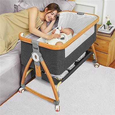 Mereryi Bedside Bassinet for Baby,Baby Bassinet Bedside Sleeper,Bassinet Bedside Sleeper with Wheels,Storage Basket,Mosquito Nets,Easy to Assemble Bas