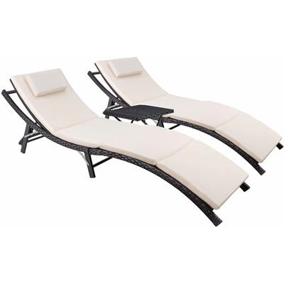 Homall Patio Chaise Lounge Sets Outdoor Rattan Adjustable Back 3 Pieces Cushioned Patio Folding Chai