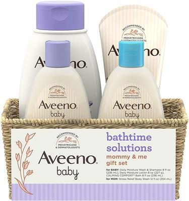 Aveeno Baby Mommy & Me Daily Bathtime Gift Set including Baby Wash & Shampoo, Calming Baby Bath & Wash, Baby Moisturizing Lotion & Stress Relief Body