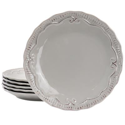 Modern Southern Home Capri 6 Piece 11 Inch Scalloped Stoneware Dinner Plate Set in Grey
