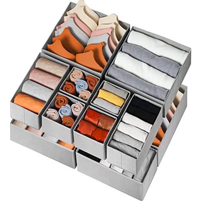 Drawer Organizer for Clothing, 12 Pack Sock Underwear Drawer Organizer Bins, Foldable Fabric Closet Organizers and Storage Dresser Drawer Dividers for