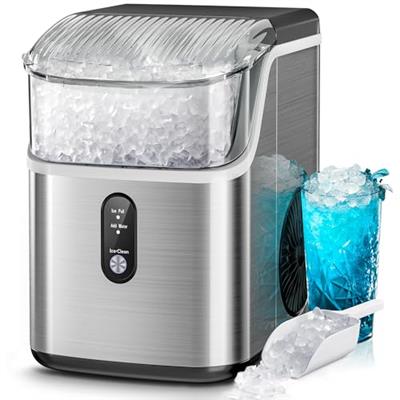 Kismile Nugget Ice Makers Countertop,Pebble Ice Maker Machine with Chewable Ice, 35lbs/Day,One-Click Operation,Self-Cleaning Countertop ice Machine,Pe